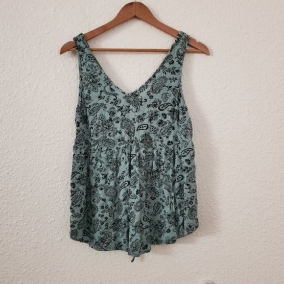 Torrid Mint Paisley Gauze Lace Up Open Back Top Torrid Size 0 - Picture 1 of 6